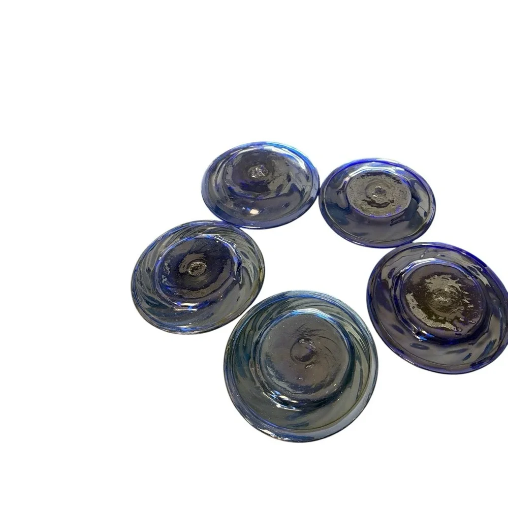 Vintage Set of 5 Cobalt Blue Glass Dessert Plates‎ Side Plates